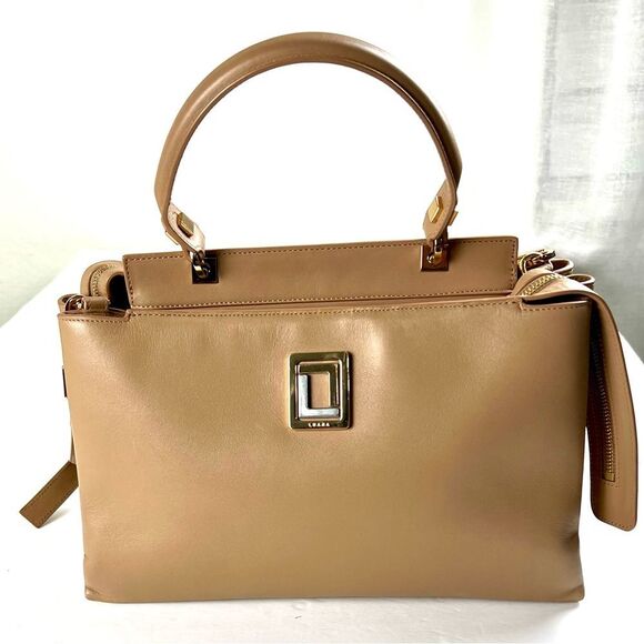 Luana Italy Double Zip Satchel/Crossbody Tan Leather Handbag - Picture 2 of 15